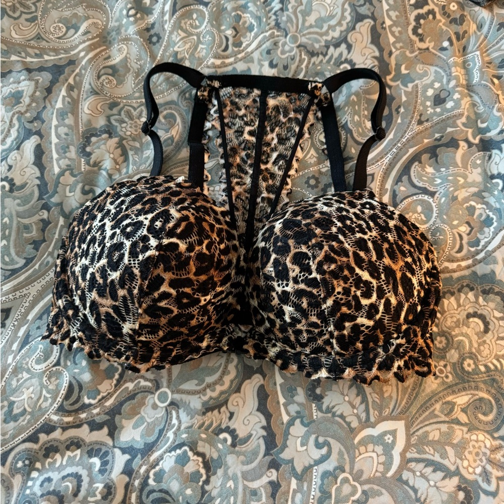 PINK cheetah print racerback push up bra-34DD.